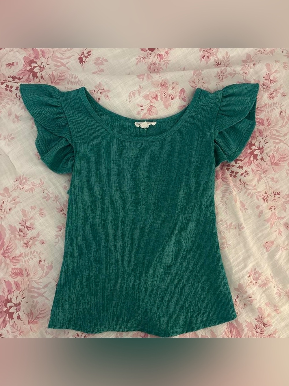 Blu Pepper Teal Ruffle Sleeve Short Sleeve Top S